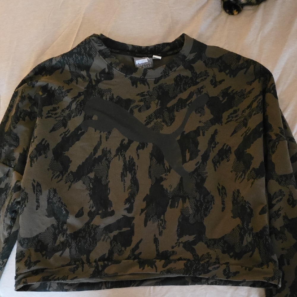 Puma Olive and Black Camouflage Crop Top